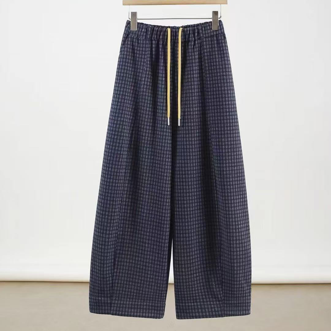 玉丰情丝2025冬季藏青格直筒裤子