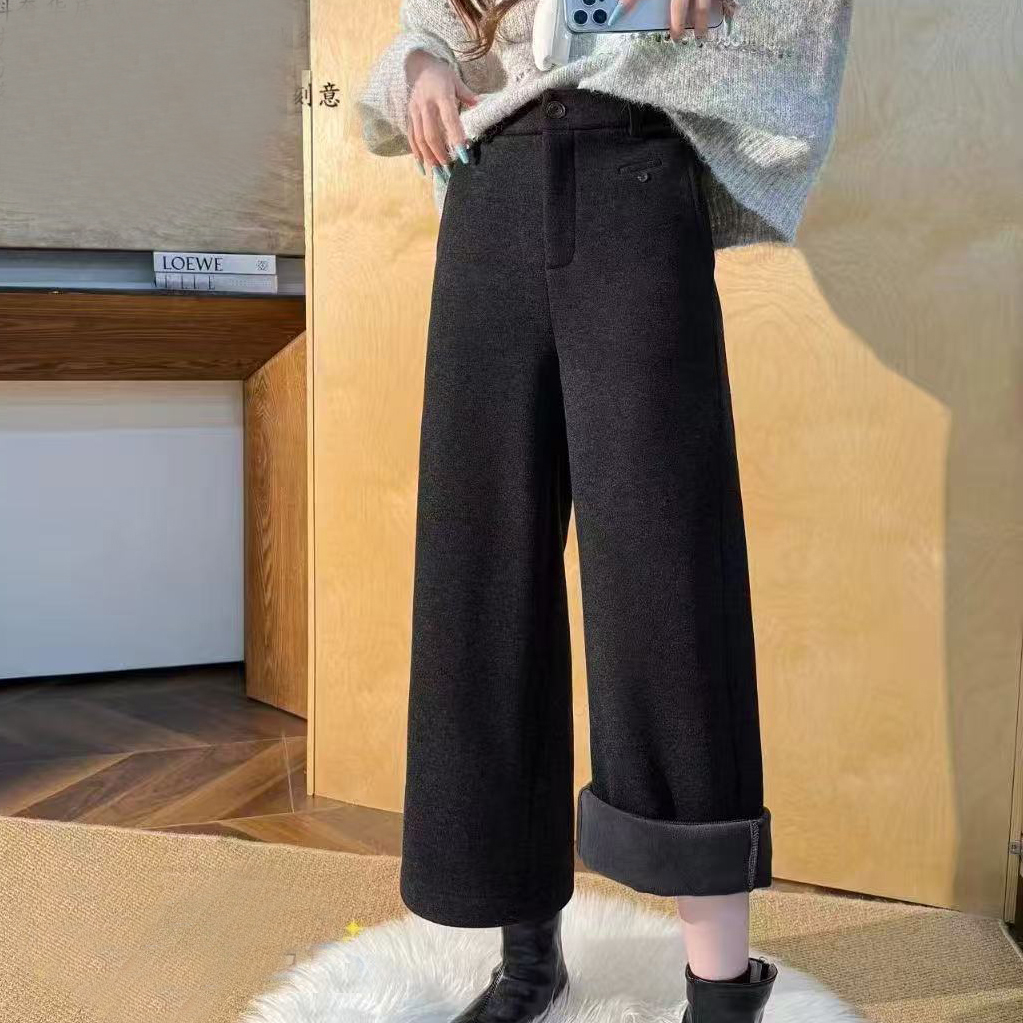 玉丰情丝加绒羊毛呢直筒裤九分裤