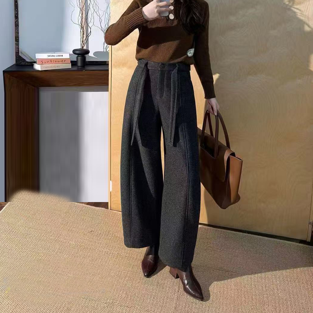 玉丰情丝慵懒风高腰阔腿裤休闲裤