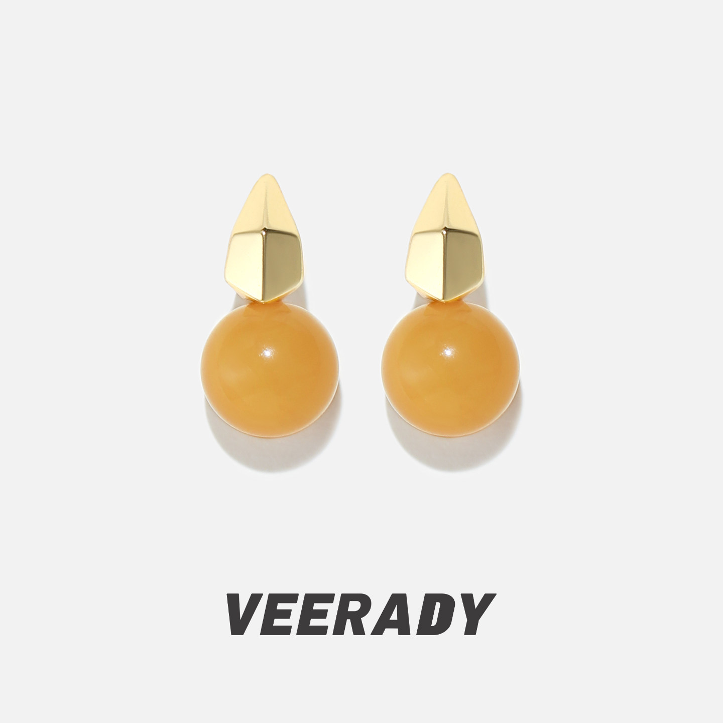 薇拉蒂S925纯银天然蜜蜡耳钉女款简约气质琥珀耳环轻奢新款黄耳饰