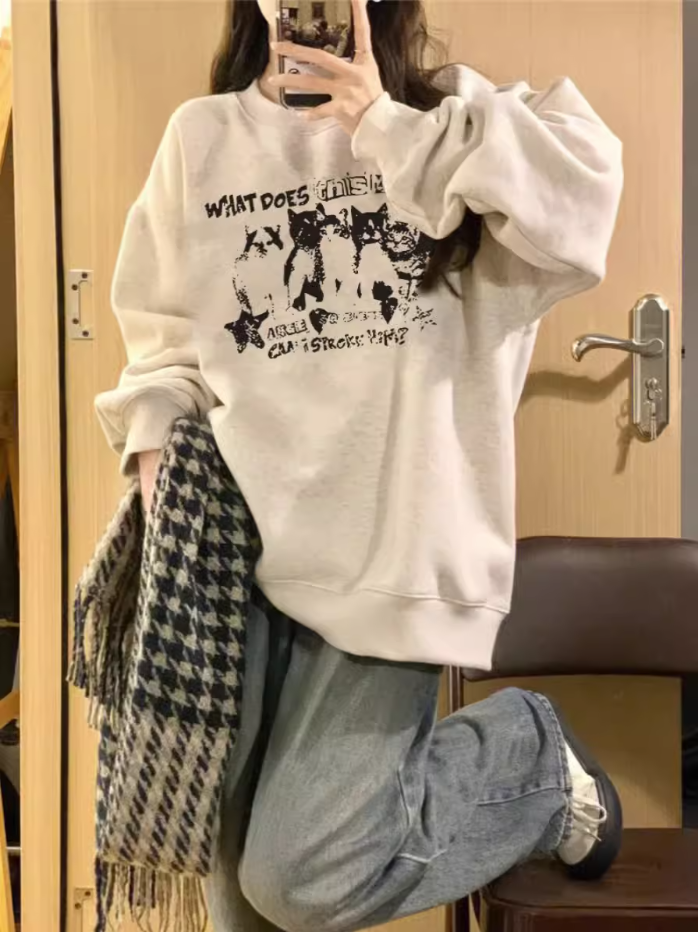 薄款大码卫衣女韩版秋冬季猫咪