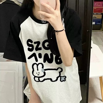 拼接大码纯棉插肩短袖