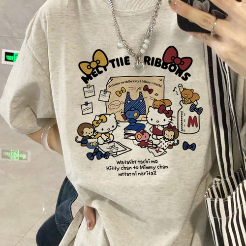 kitty凯蒂猫重磅短袖t恤女纯棉夏