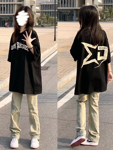 短袖重磅260g复古oversize纯棉女
