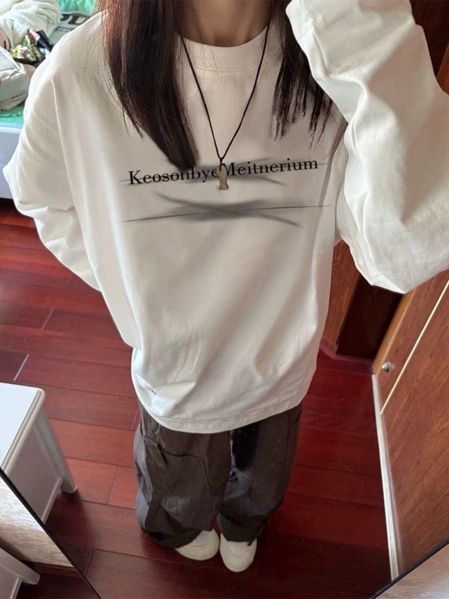 长袖复古重磅oversize纯棉女