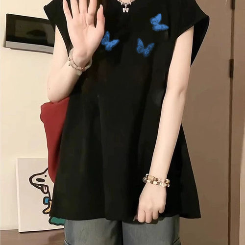 夏季无袖T恤女纯棉大码胖MM圆领