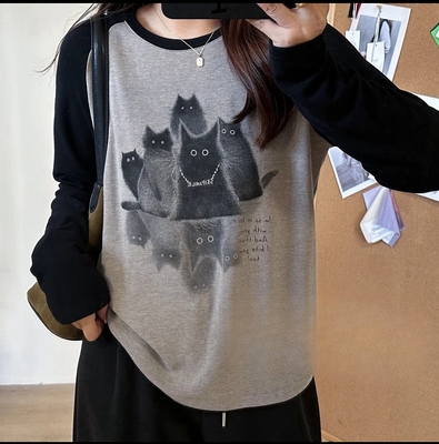 长袖复古重磅oversize纯棉女