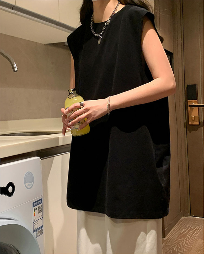 大码纯色无袖坎肩T恤男女黑色夏季新款胖MM宽松百搭显瘦遮肉上衣