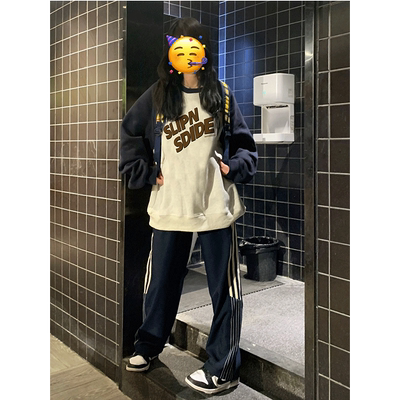 【商城品质】拼色圆领大码卫衣女