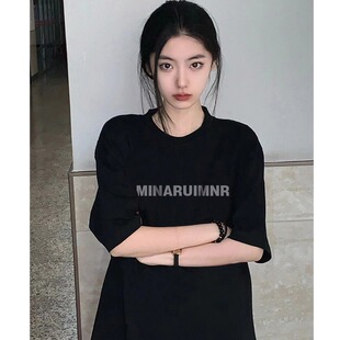 胖MM遮肉下身失踪t恤加肥纯欲半截袖 字母简约百搭潮 大码 纯棉韩版