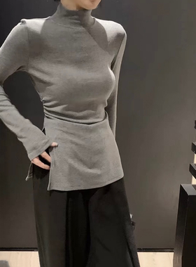 2026秋冬半高领开叉德绒T恤女