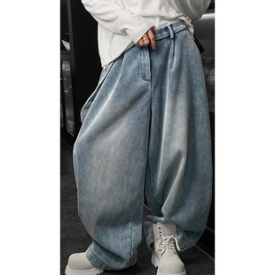 龙叨叨男士秋冬新品小众设计美式复古休闲弯刀阔腿裤肌理感长裤男