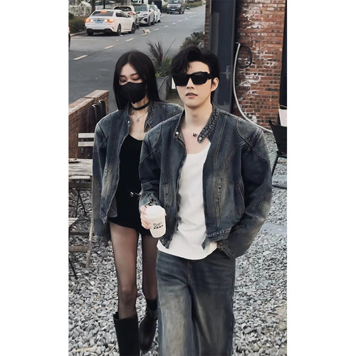 美式复古百搭牛仔夹克套装