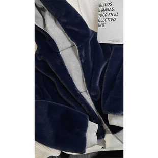 龙叨叨冬季新品美式复古正反两穿毛绒套装连帽外套休闲运动长裤