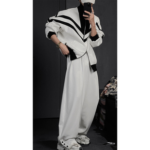 龙叨叨2024秋季新品美式休闲撞色拼接卫衣套装潮牌休闲运动卫裤男