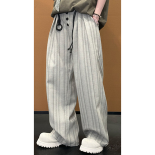 男松弛感宽松直筒百搭长裤 复古条纹设计休闲裤 新品 龙叨叨2026春季