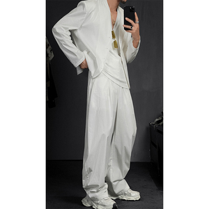 龙叨叨2024小众高级感无领西装套装简约纯色薄款西服外套休闲长裤