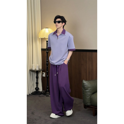 龙叨叨2026夏季新品小众高级设计时尚套装美式POLO短袖宽松阔腿裤