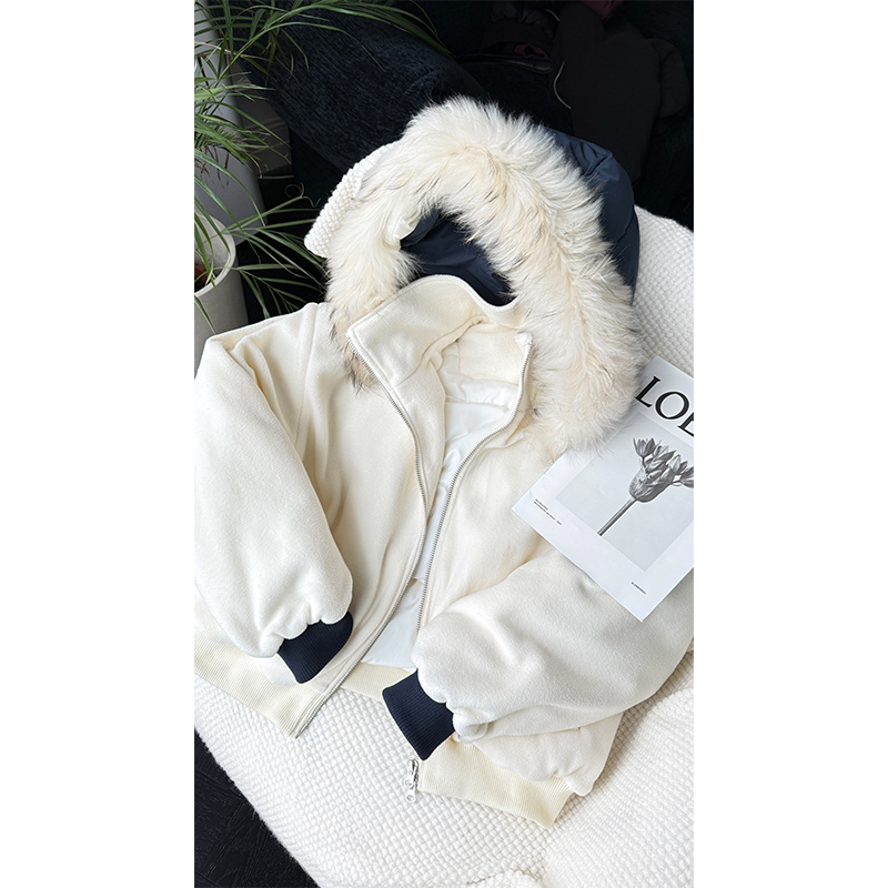 龙叨叨秋冬新品美式拼接毛领加厚棉服潮流百搭保暖连帽棉衣外套男