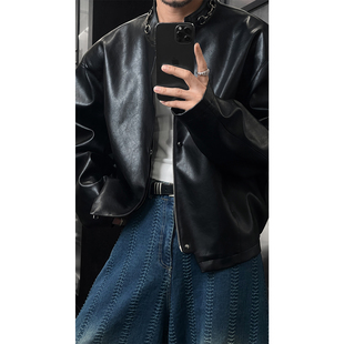 龙叨叨2026春季新品美式复古高级感立领拉链百搭机车夹克皮衣外套