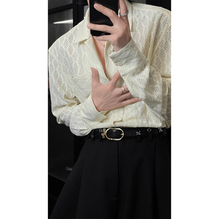 男气质简约高级感宽松休闲衬衣 衬衫 龙叨叨新品 复古镂空设计感长袖