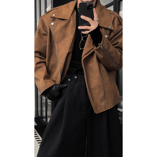 复古设计感百搭双领皮衣机车夹克外套男 潮流美式 龙叨叨秋季 新款