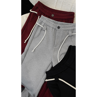 男 加绒卫裤 龙叨叨秋冬新款 潮流纯色简约重磅保暖百搭宽松休闲长裤