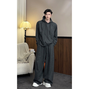 龙叨叨2025秋季新品小众设计感美式连帽运动卫衣宽松休闲卫裤套装