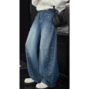 男高级感宽松休闲长裤 小众重工珍珠设计感牛仔裤 潮 新品 龙叨叨秋季