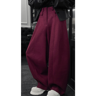 龙叨叨冬季新品纯色高级感复古呢料厚款百搭宽松阔腿垂感弯刀长裤