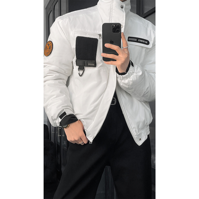 龙叨叨秋冬新款美式复古骑兵服廓形立领百搭棉服飞行员夹克外套男