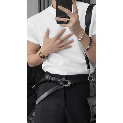 龙叨叨夏季新款潮流美式简约休闲高级感正肩运动百搭圆领短袖T恤