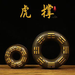 古玩铜器仿古医用铃铛黄铜虎撑八卦日月星辰药师铃铛铜虎衔手把件