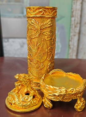 新品纯铜鎏金龙凤貔貅龙柱香筒品相如图按图发货