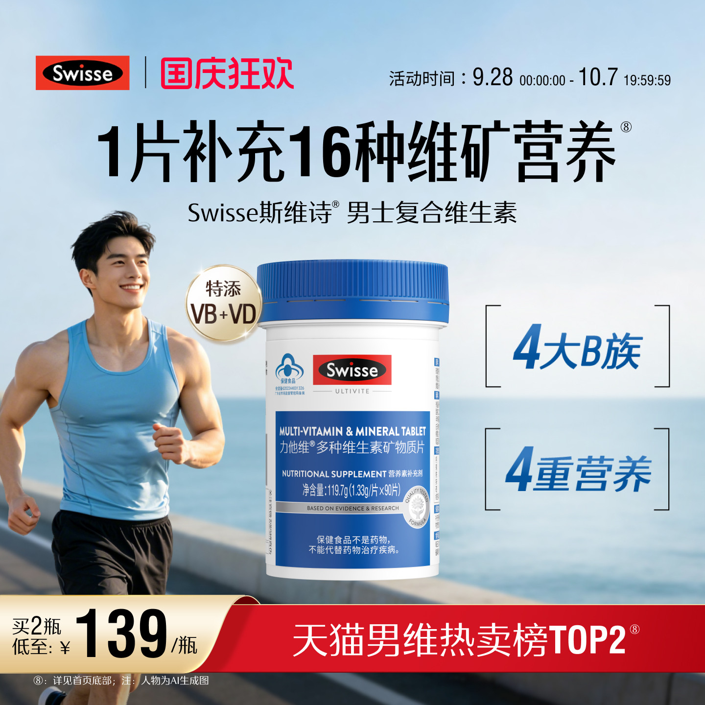Swisse斯维诗男士多种复合维生素b族蓝帽b12维d3矿物质锌硒免疫力