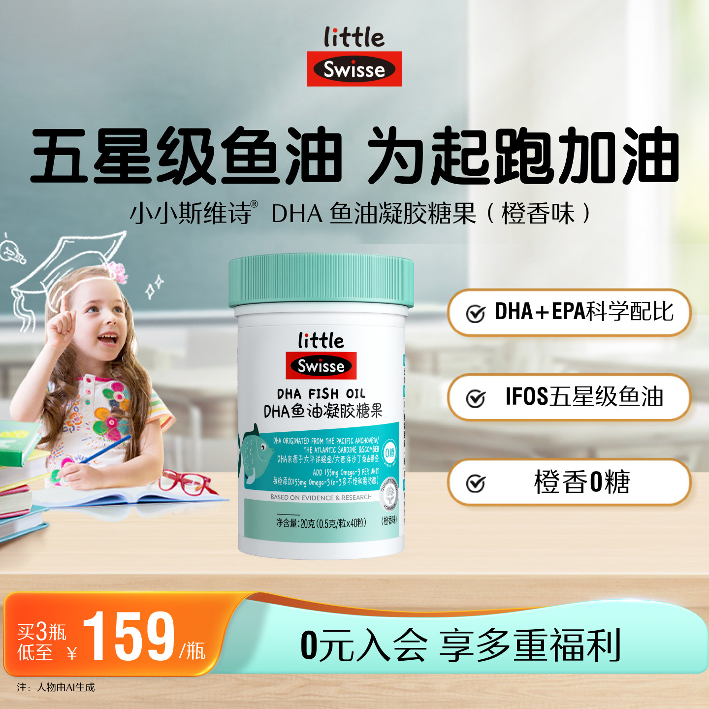 Swisse斯维诗儿童DHA鱼油高纯度无腥味青少年深海鱼油软胶囊