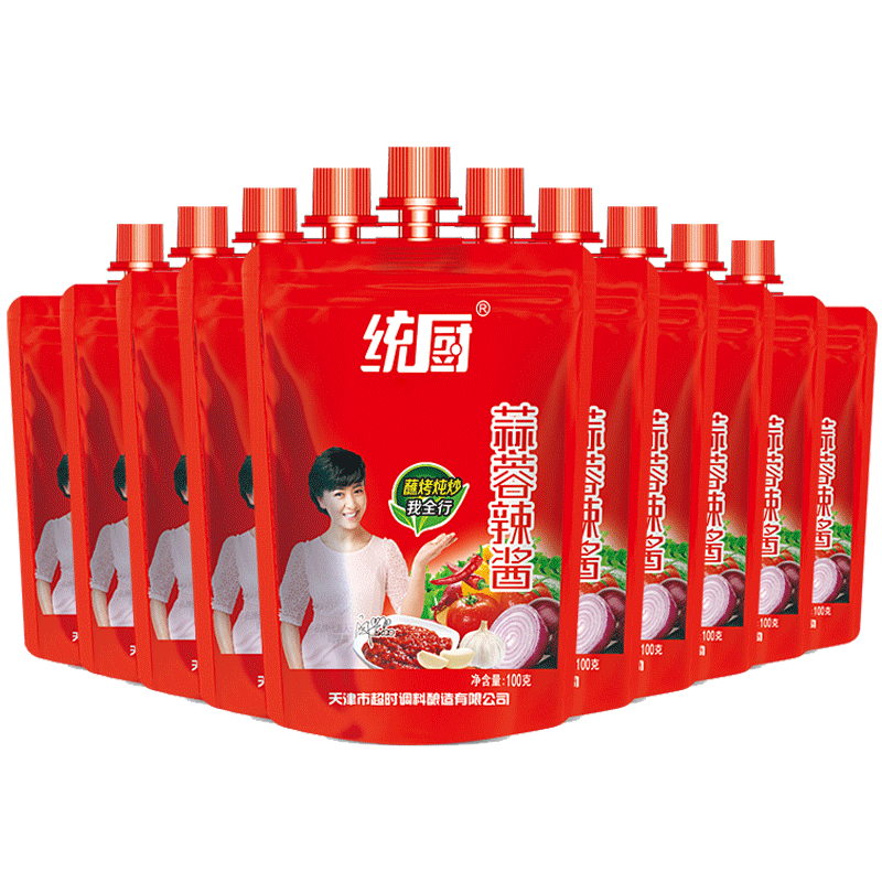 天津統(tǒng)廚蒜蓉辣醬100g*100袋淄博燒烤專(zhuān)用醬東北烤冷面辣醬蒜蓉醬