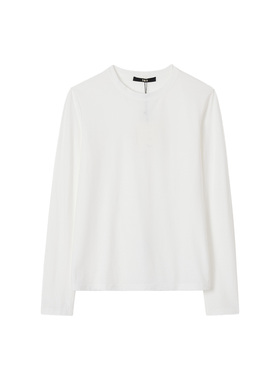 ise“chill 通勤”百搭内搭休闲针织长袖圆领白T恤K2540918