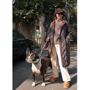 ise“复古巴恩风”立领长款香芋紫色保暖休闲羽绒外套P2541245