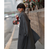 Luxury ise Daily 系列格雷灰羊毛羊绒大翻领廓形大衣P2440303