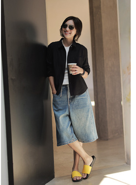 ise“矜贵衣橱”系列100%棉印花内衬黑色精致长袖衬衫P2530110