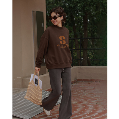 ise“美式复古”小立领宽松趣味图案廓形百搭针织卫衣K2541010