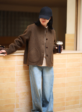 ise“自成焦点”羊毛羊绒美拉德色系宽松休闲大衣外套P2540309