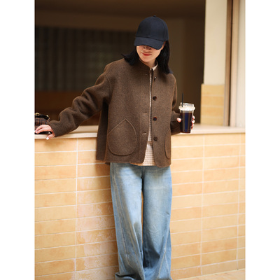 ise“自成焦点”羊毛羊绒美拉德色系宽松休闲大衣外套P2540309