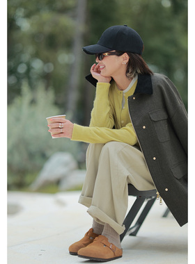 ise“马赛假日”牛油果绿羊毛羊绒针织开衫毛衣K2540806W