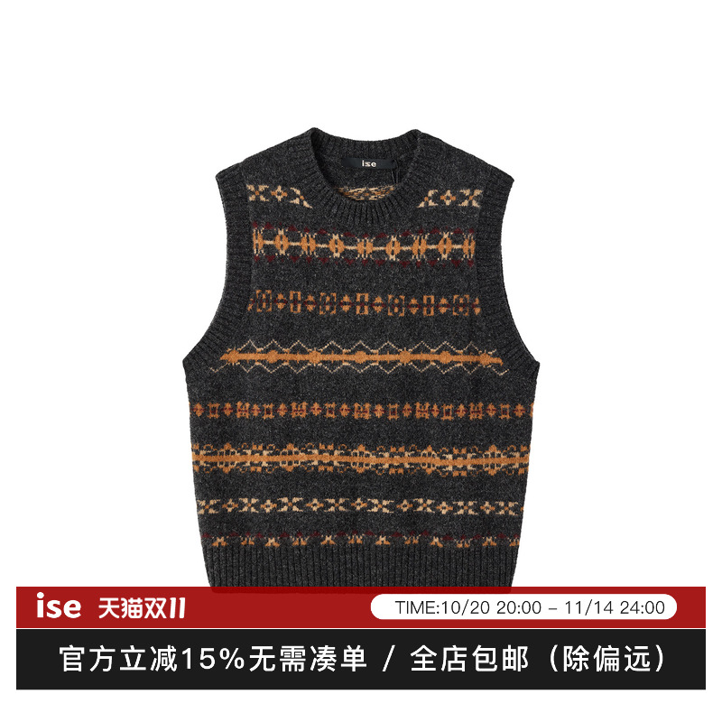 ise“Vintage Fashion”100%羊毛奶奶风复古针织背心K2540802W