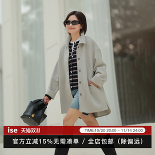 外套K2530213 舒适休闲针织宽松灰色中长款 ise 都市轻行