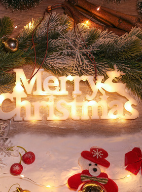 圣诞节装饰品圣诞花环树配件小挂饰Merrychristmas立体字母灯摆件