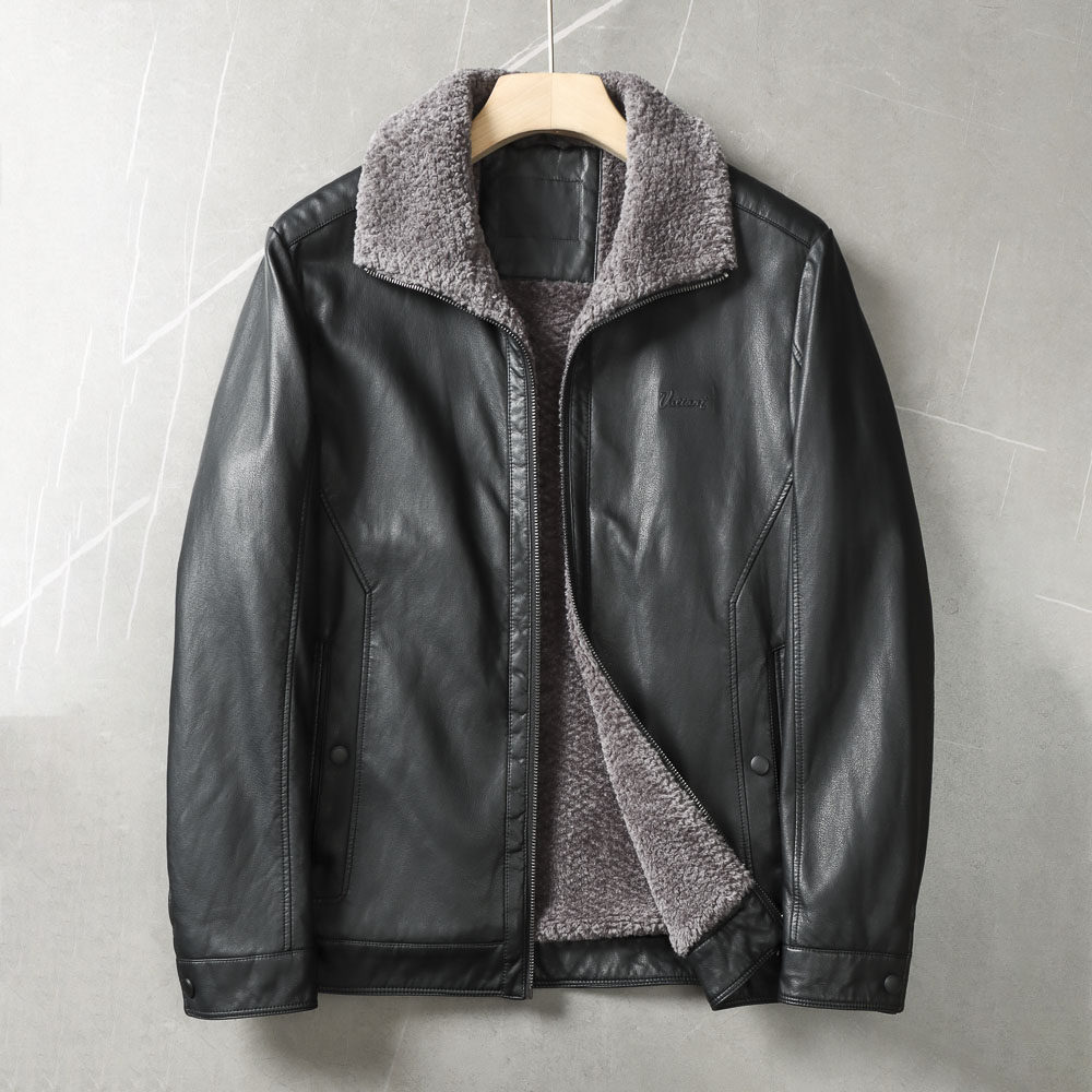 羊毛聚能棉+柔软超纤皮！品牌撤柜男加厚加绒翻领皮夹克保暖外套