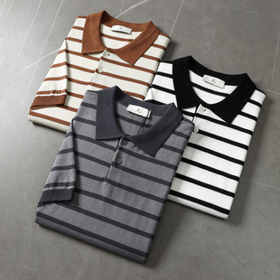 翻领POLO衫 细腻软糯 针织衫 弹力亲肤 男春夏通勤休闲百搭条纹短袖
